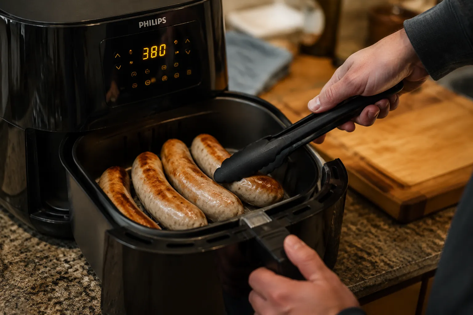 Flipping brats in the air fryer halfway through cooking