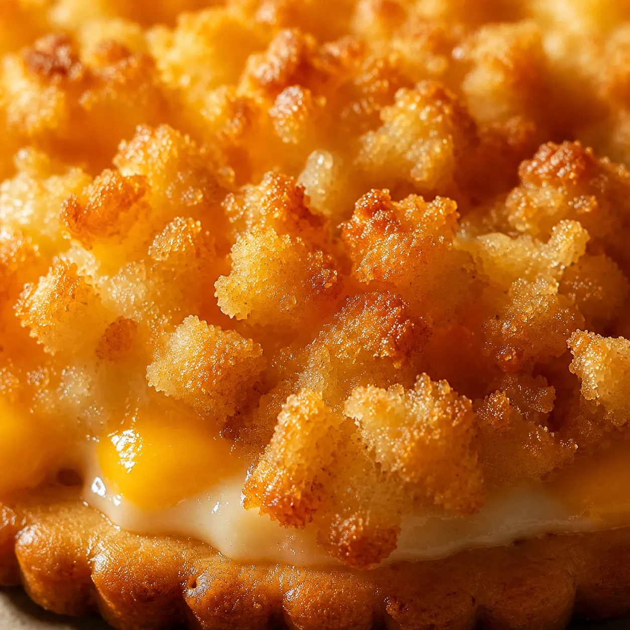 Close-up of golden Ritz cracker topping on baked squash casserole