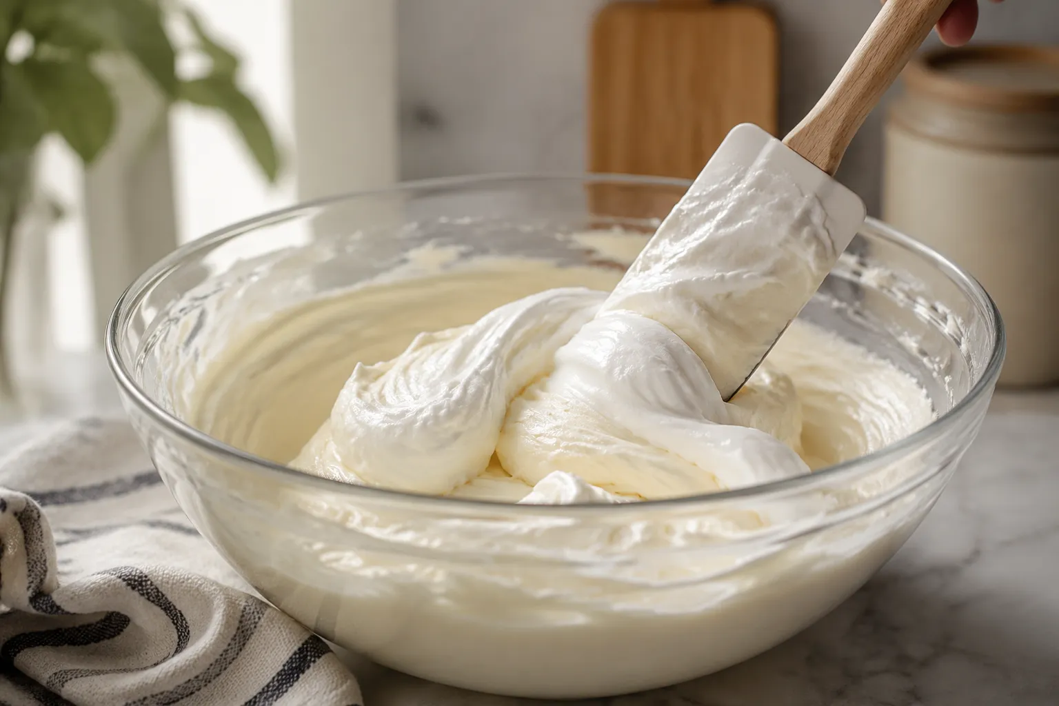 Folding marshmallow fluff into cream cheese for fruit dip