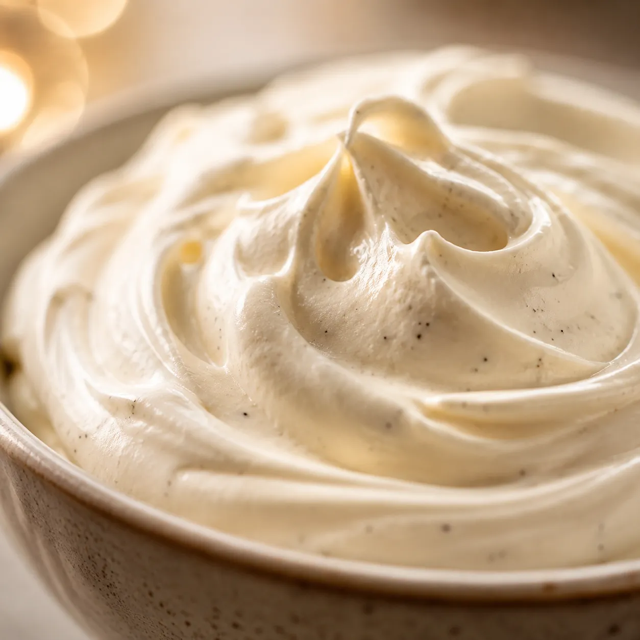 Close-up of fluffy whipped fruit dip with soft peaks