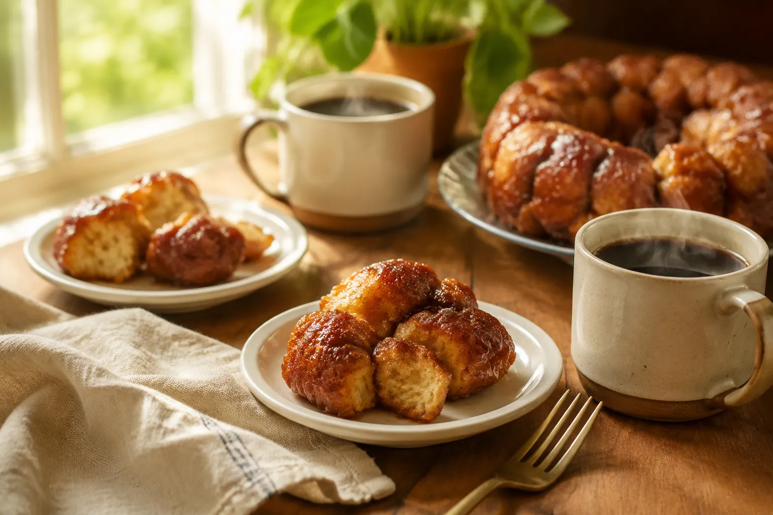 Serving monkey bread for brunch with coffee
