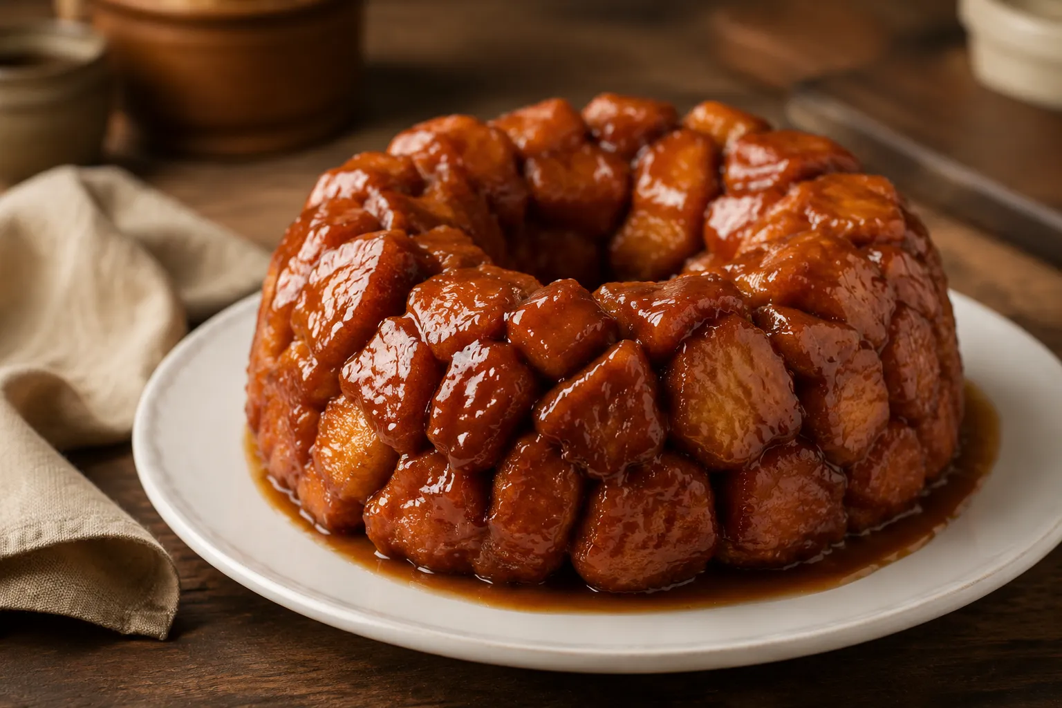 Finished monkey bread recipe with brown sugar caramel glaze