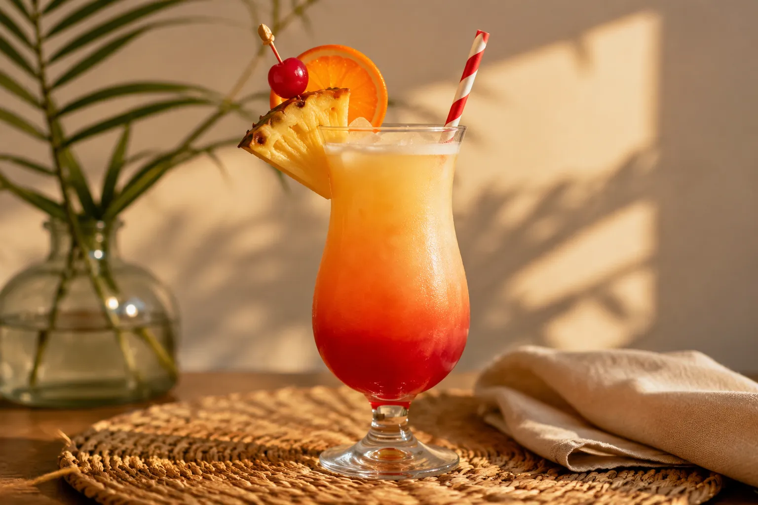 Finished Bahama Mama cocktail recipe served in a hurricane glass with tropical garnish