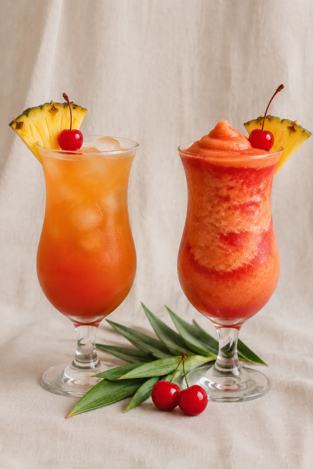 Classic and frozen Bahama Mama drink recipe variations side by side