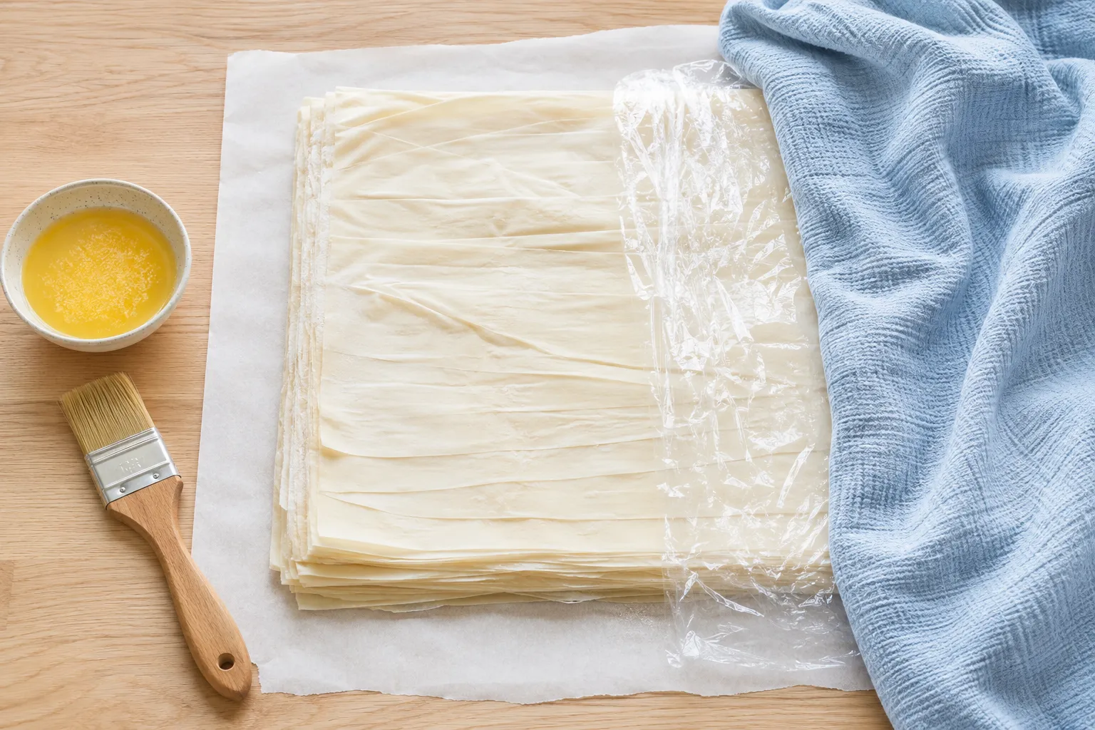 How to keep phyllo dough from drying out with plastic and a damp towel