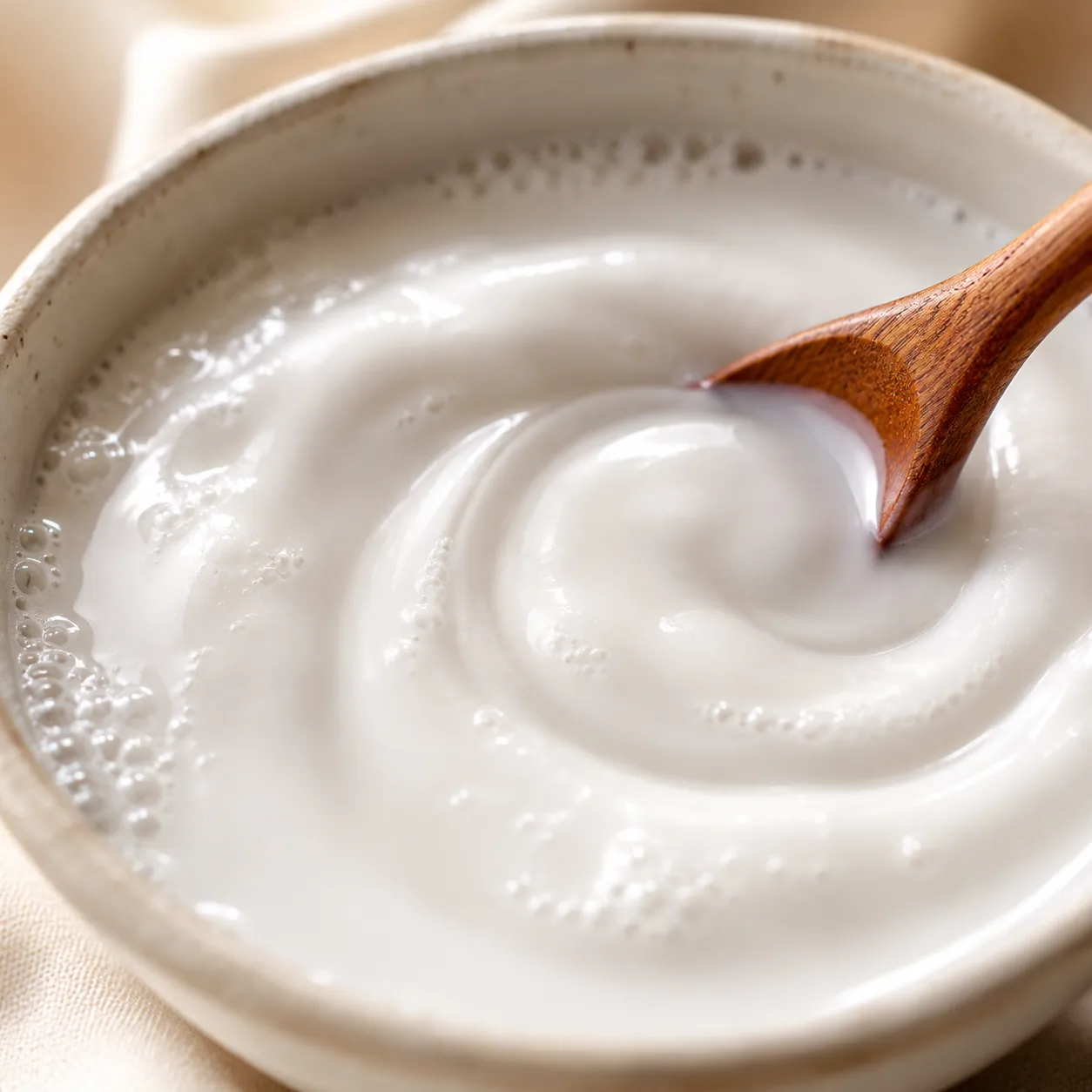 Close-up texture of creamy homemade coconut milk
