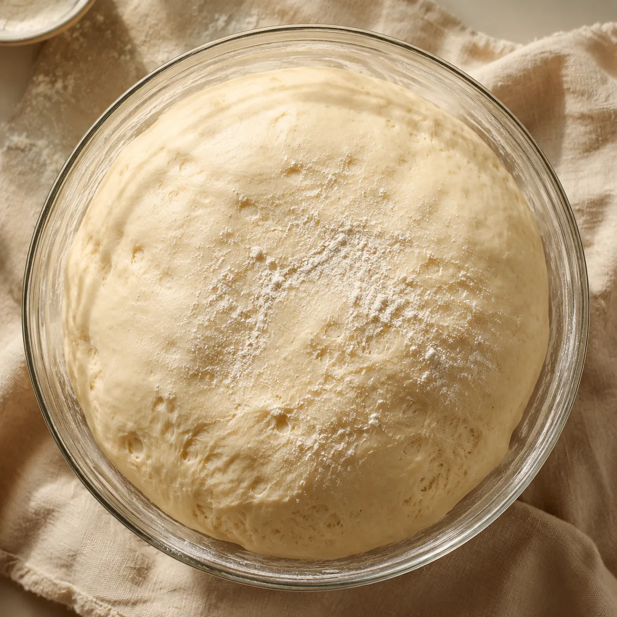 Burger bun dough after the first rise, doubled in size