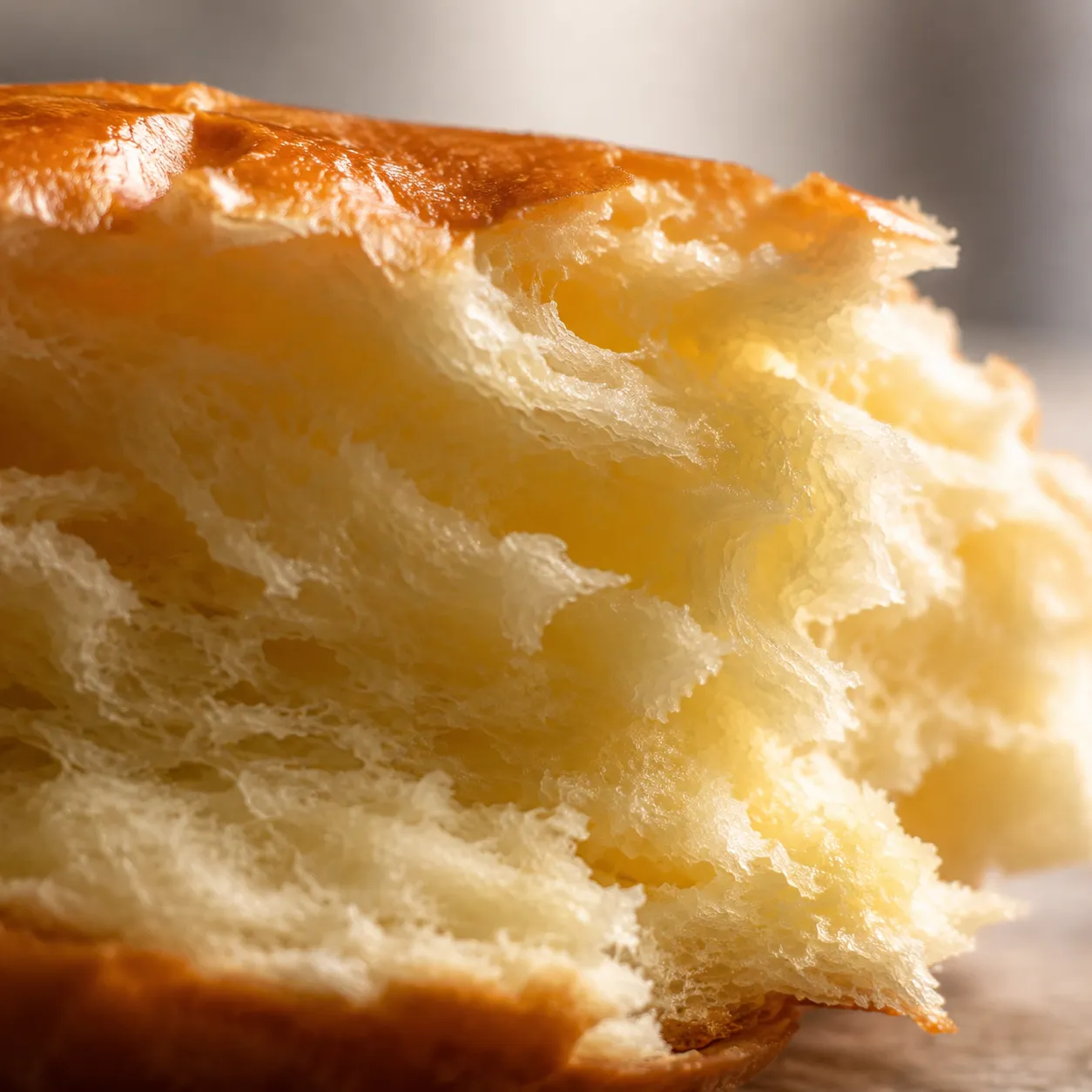 Soft fluffy interior crumb of a homemade hamburger bun
