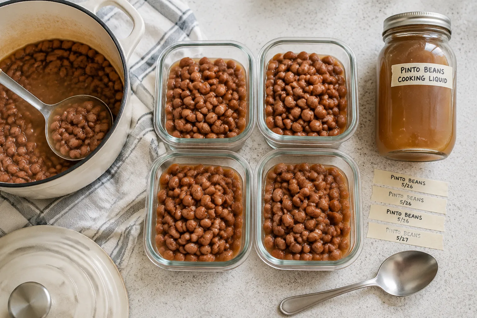 Storing cooked pinto beans in glass meal prep containers