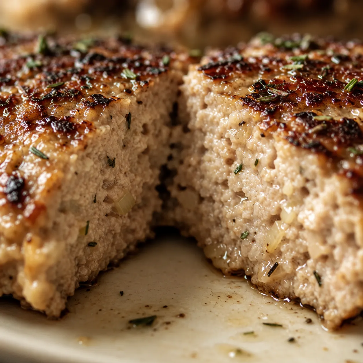 Close-up cross-section of a juicy turkey burger showing moist interior