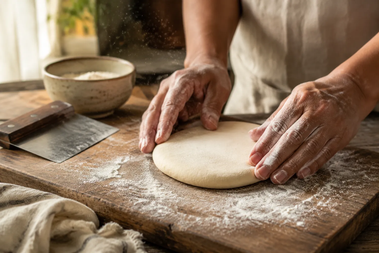 Kneading homemade flour tortilla dough for baleadas