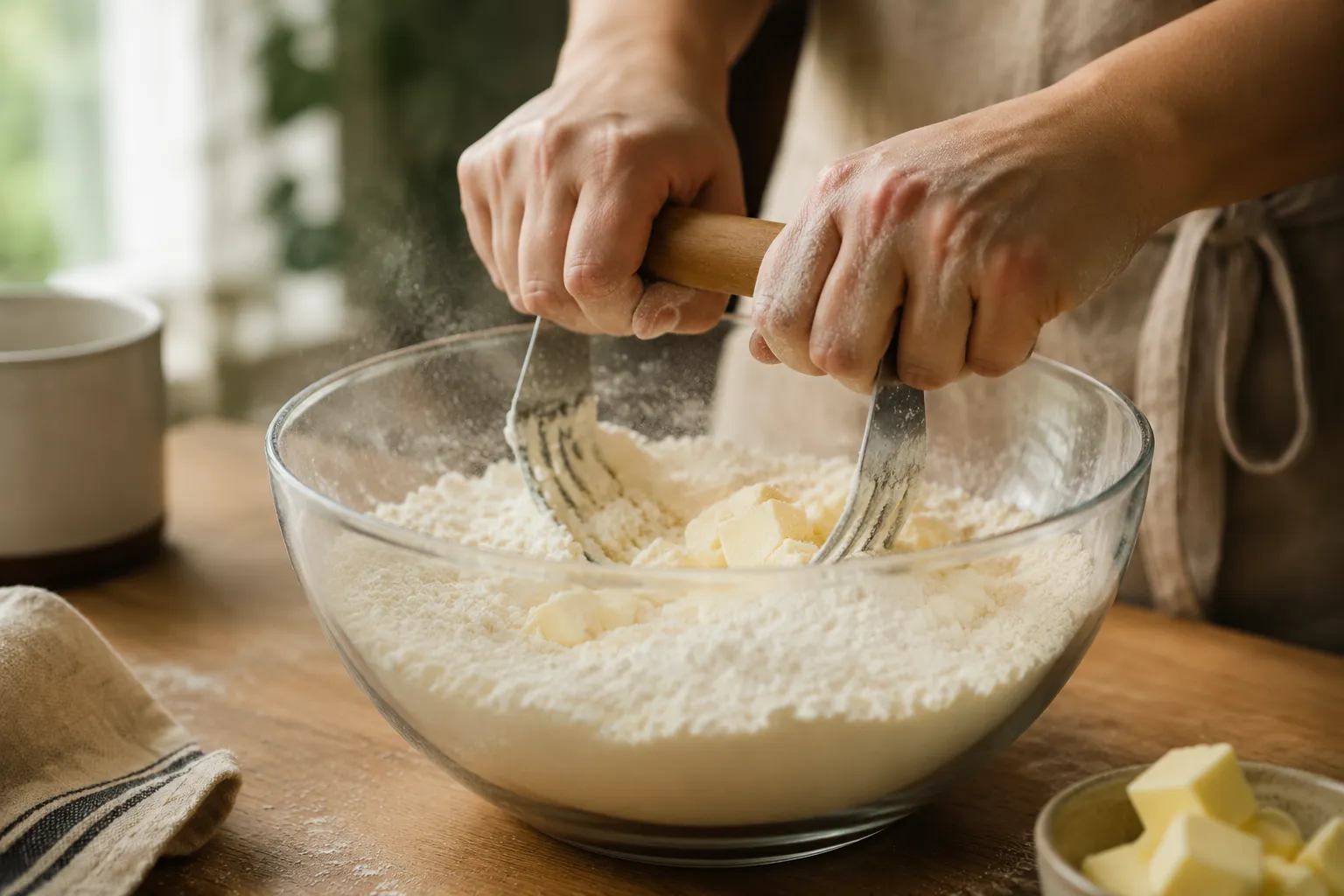 Cutting butter into gluten free flour for homemade crackers