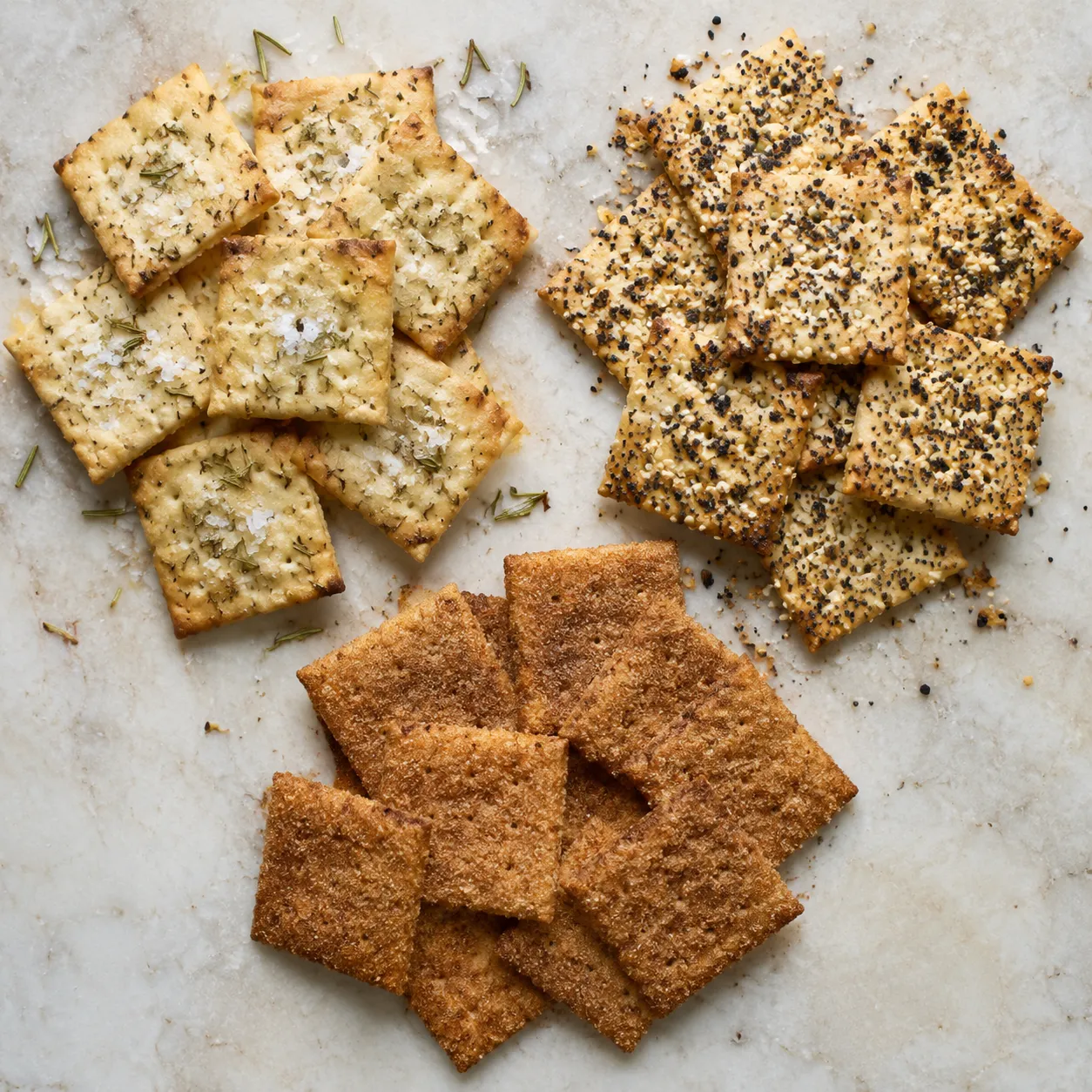 Three gluten free crackers variations including graham crackers style