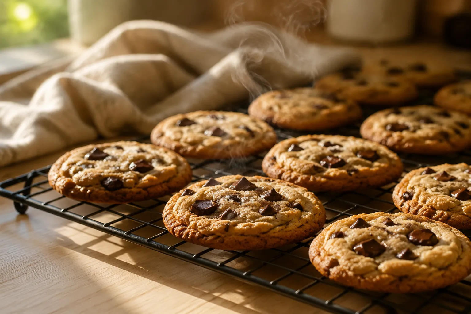 Freshly baked vegan cookies cooling on a wire rack