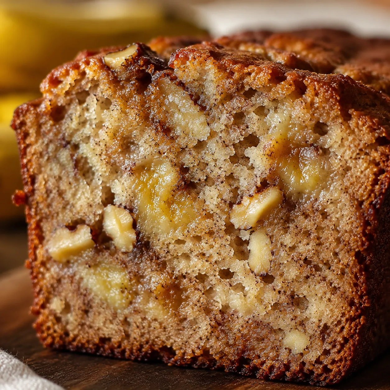 Close-up macro of moist gluten free banana bread crumb texture