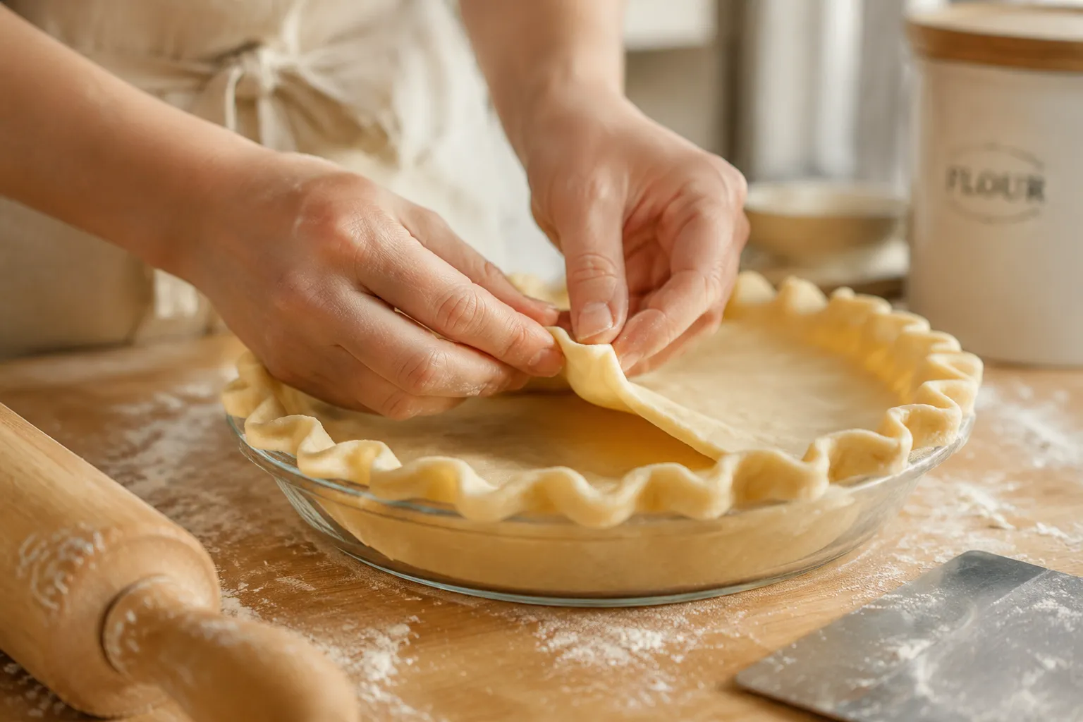 Crimping a flaky pie crust for Libby's pumpkin pie recipe
