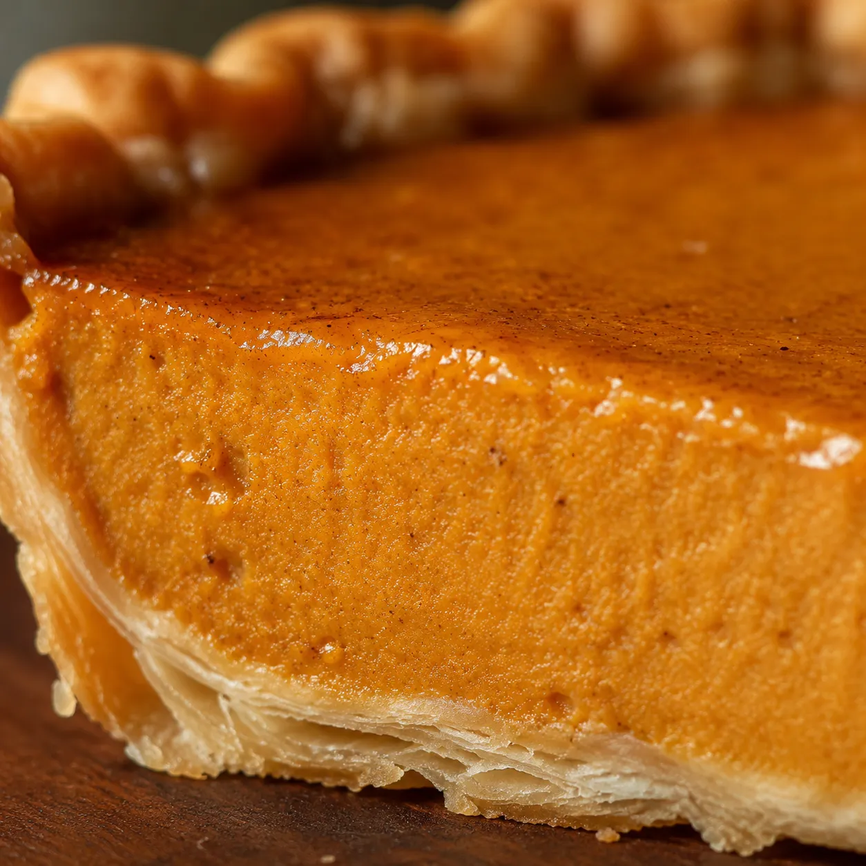 Close-up of silky custard texture in Libby's pumpkin pie recipe