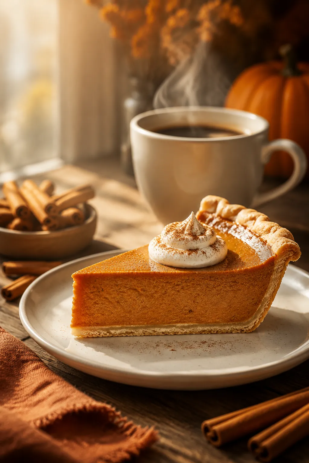 Perfect slice of Libby pumpkin pie recipe with coffee