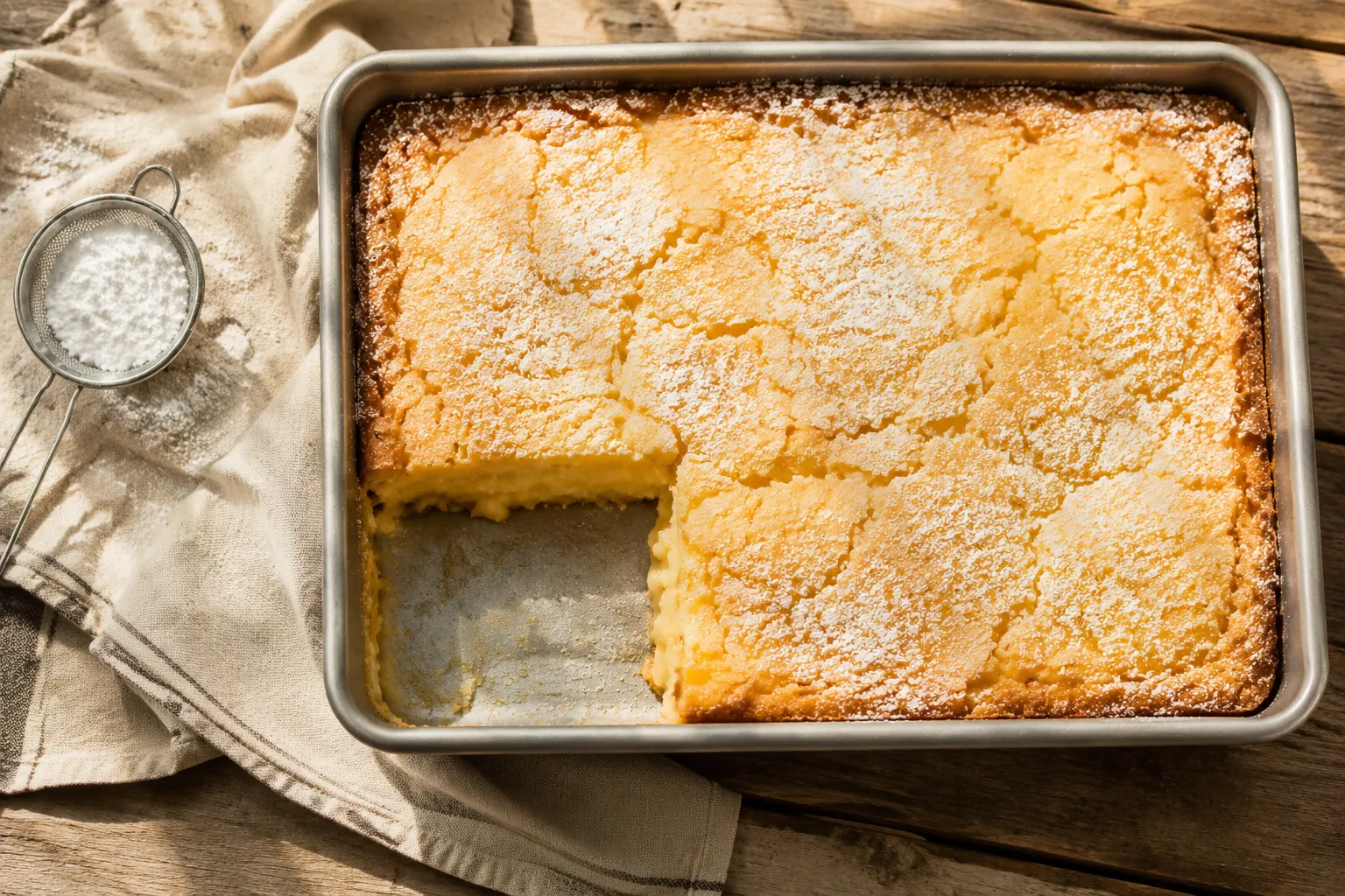 Whole ooey gooey butter cake recipe baked in a 9x13 pan