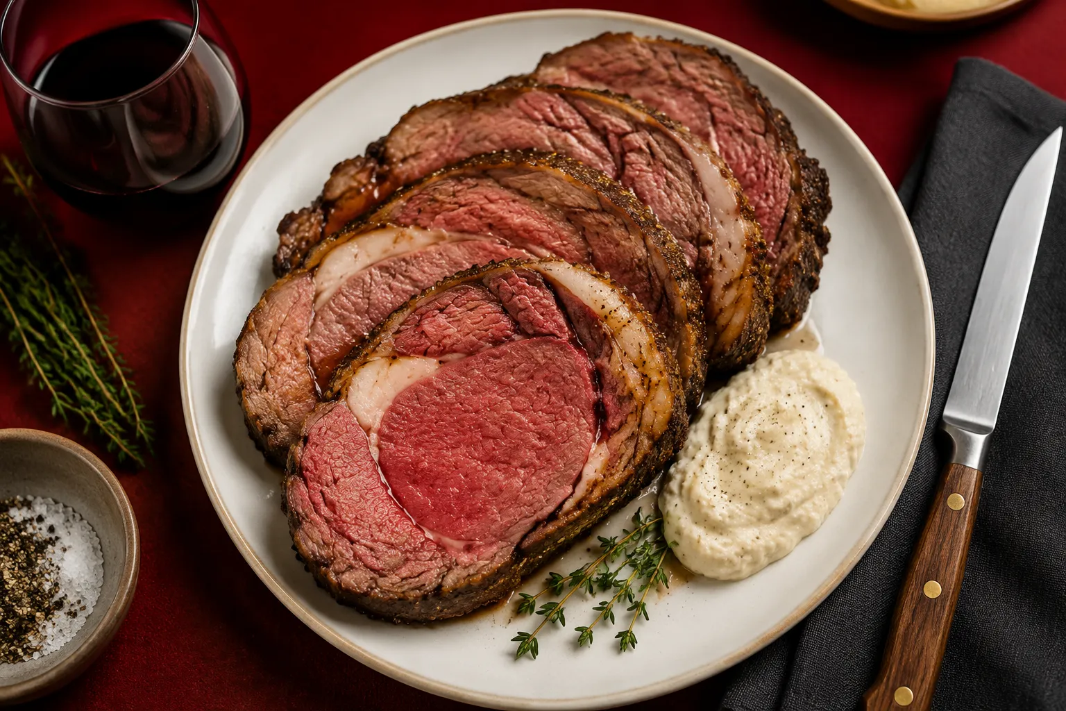 Creamy horseradish sauce served with sliced prime rib