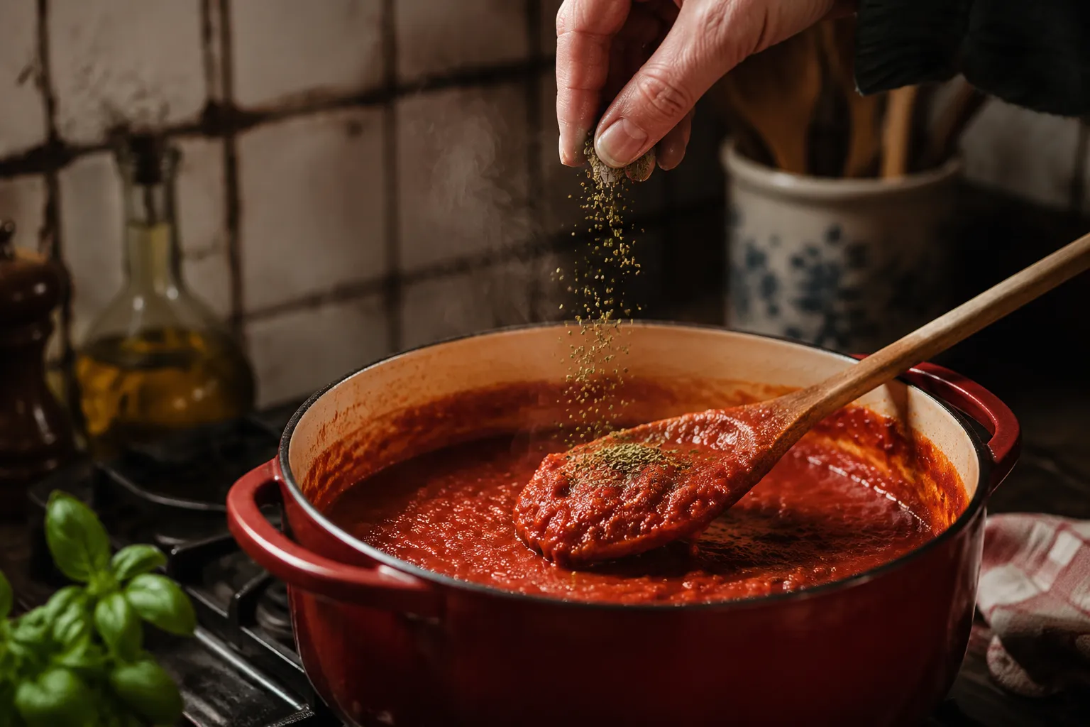 Italian seasoning stirred into homemade marinara sauce
