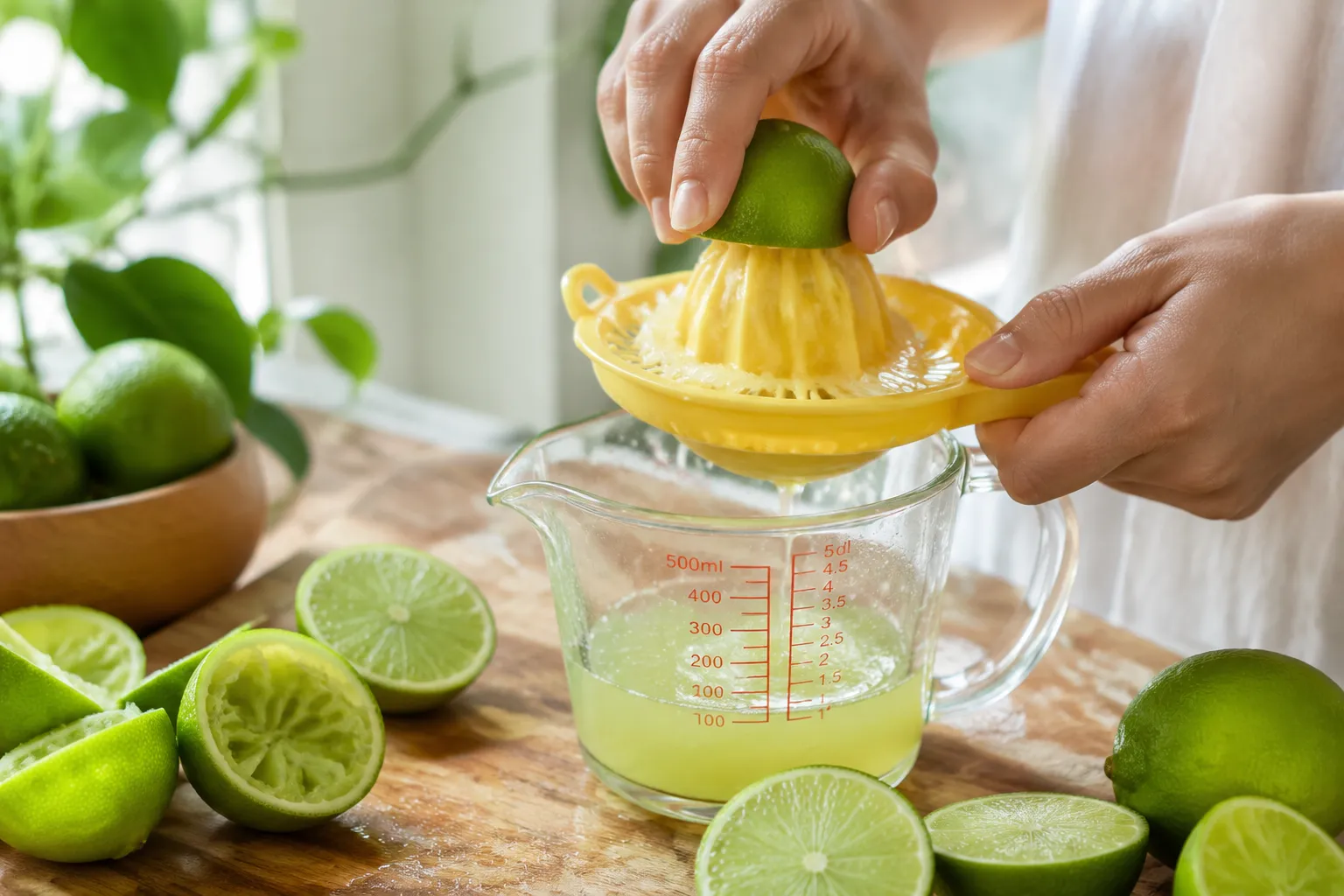 Juicing fresh limes for homemade margarita mix
