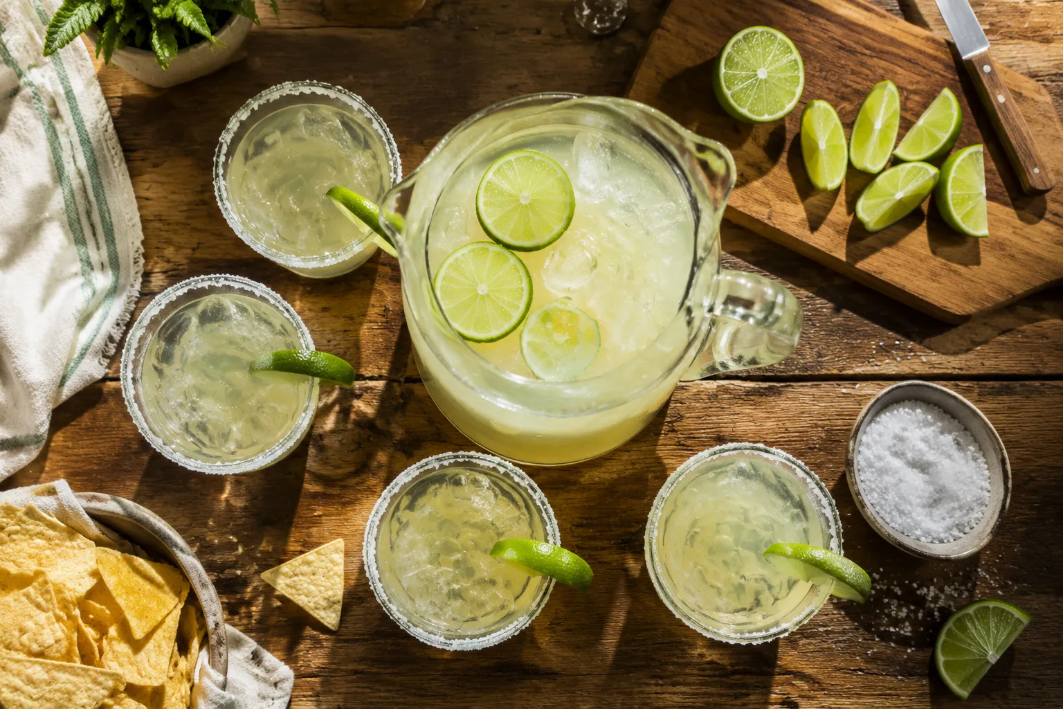 Pitcher margaritas made with homemade margarita mix for a party