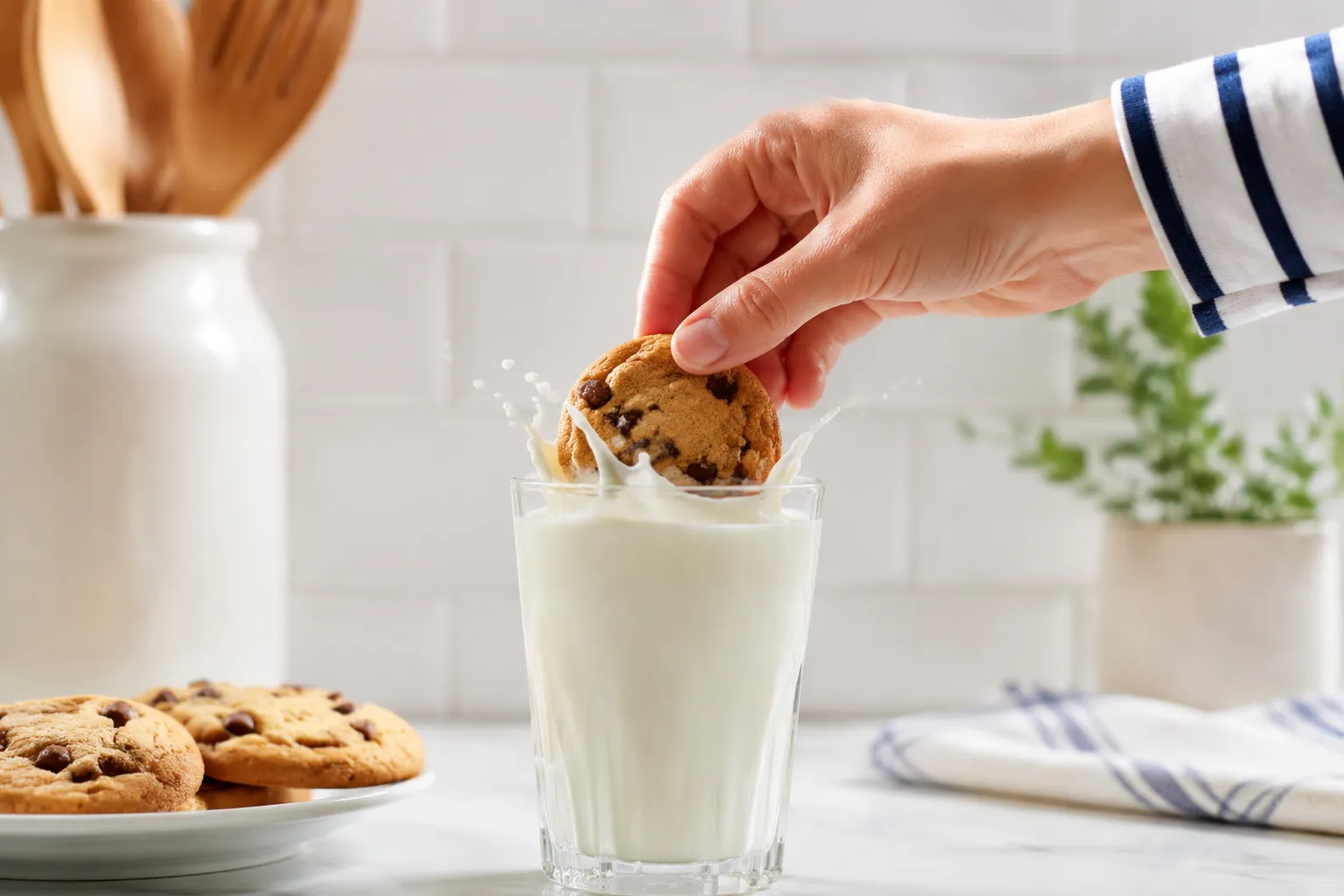 Dunking an easy homemade cookie into a glass of milk