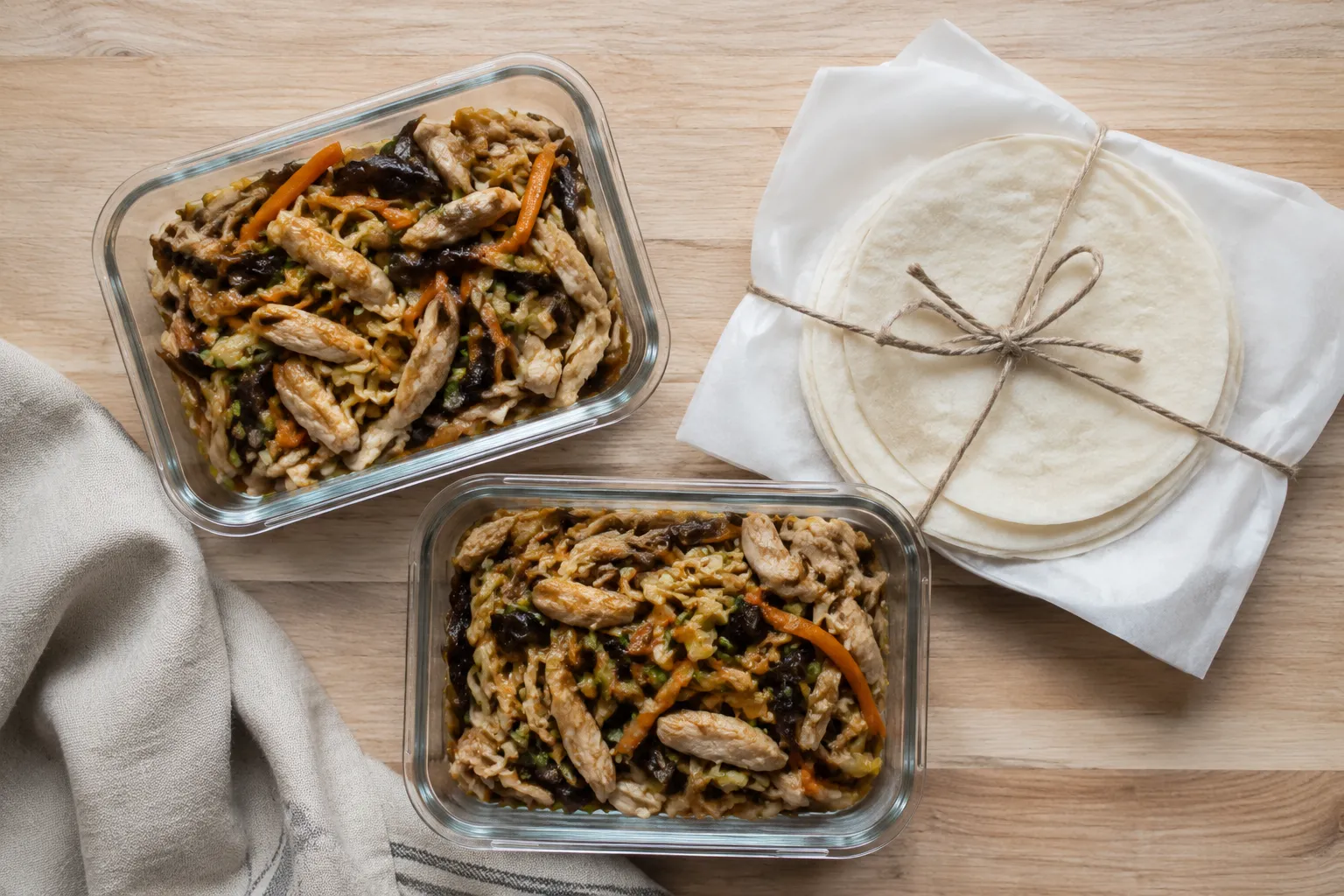 Storing leftover moo shu chicken in meal-prep containers