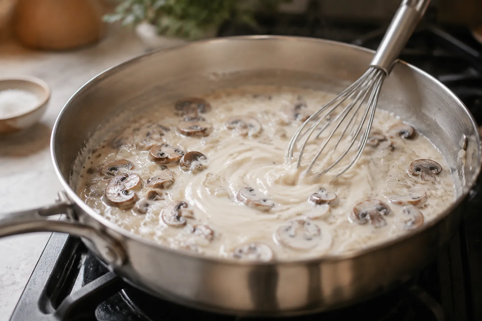 Homemade creamy mushroom sauce for tuna noodle casserole