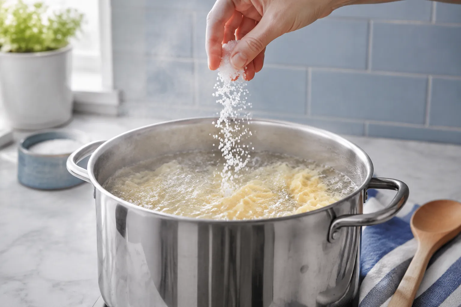 Salting boiling pasta water for buttered noodles recipe
