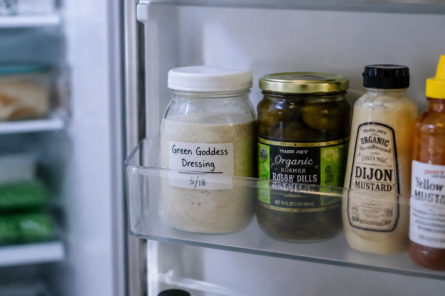 Thousand island dressing stored in a glass jar in the refrigerator