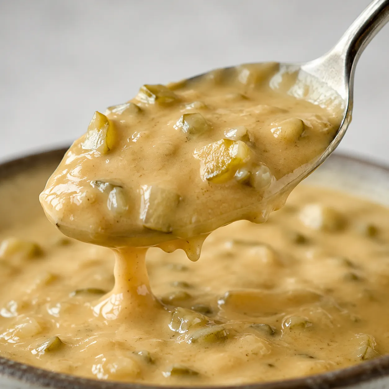 Close-up texture of creamy thousand island dressing with relish