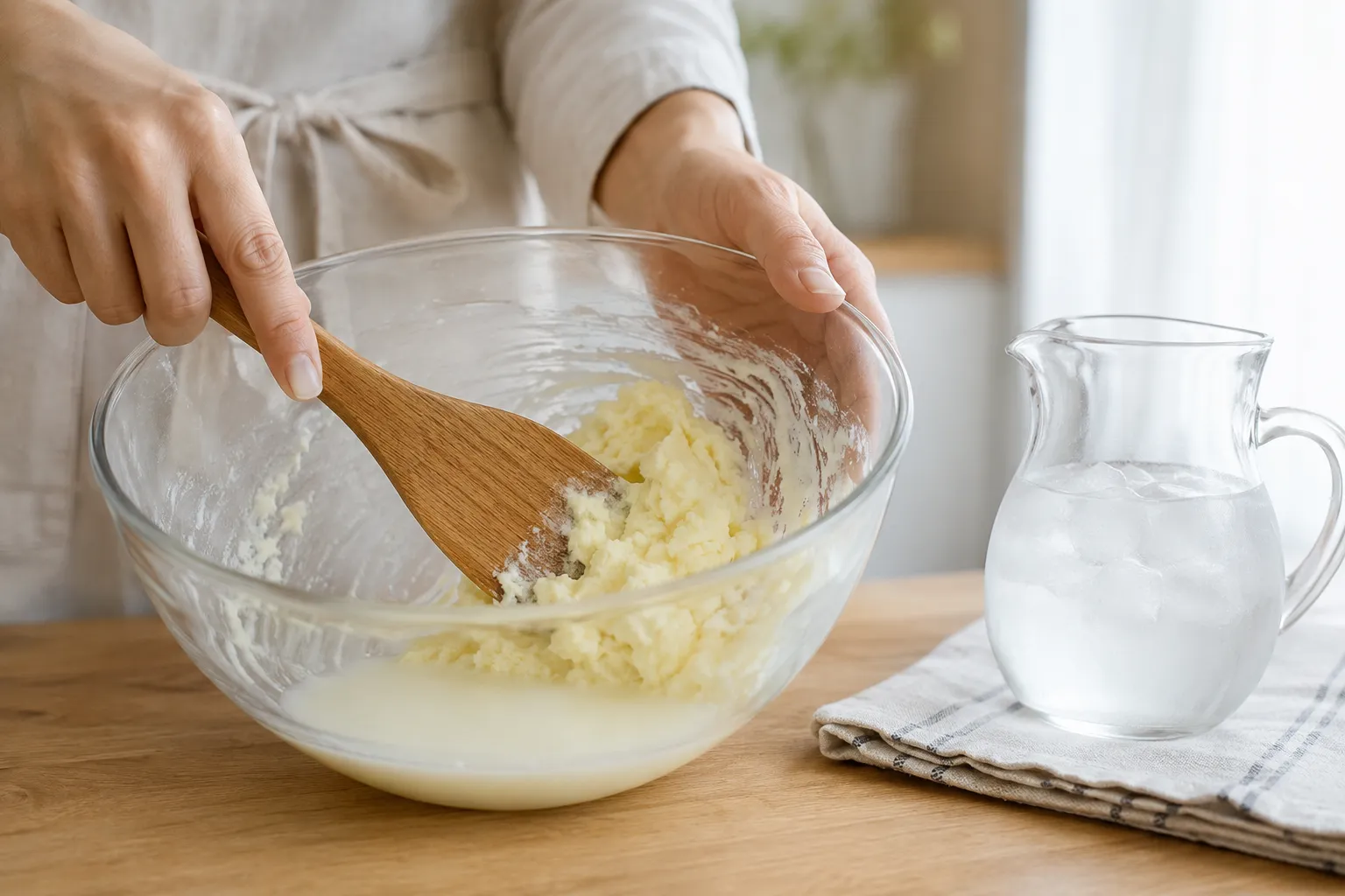 Rinsing and pressing homemade butter to remove buttermilk
