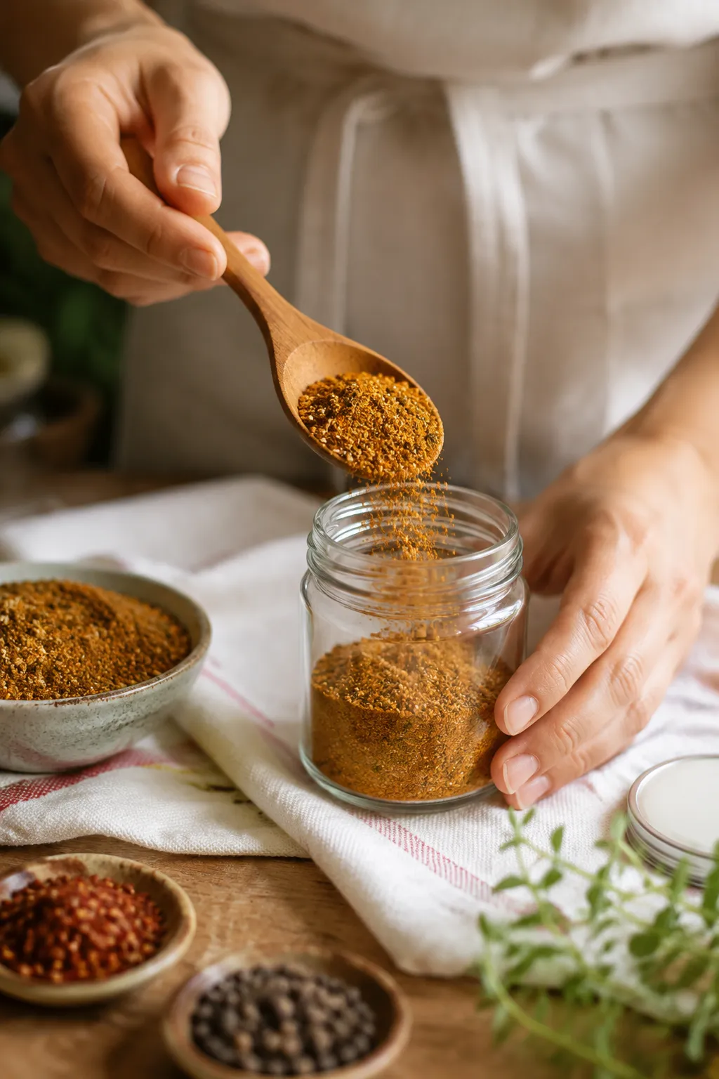 Storing homemade adobo seasoning in a glass jar