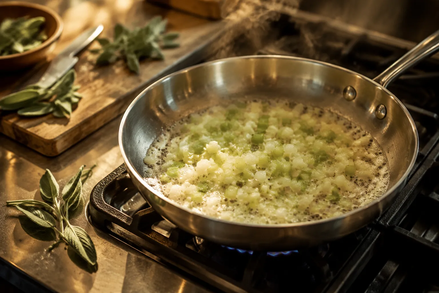 Sautéing onion and celery for stove top stuffing