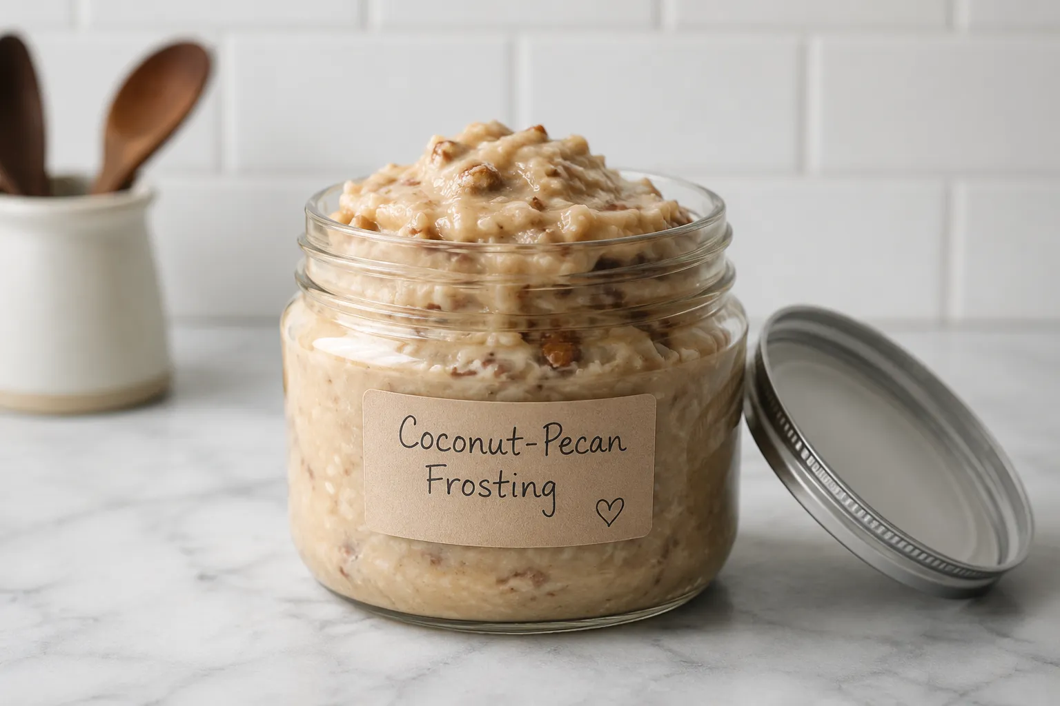 Storing leftover German chocolate frosting in a glass jar