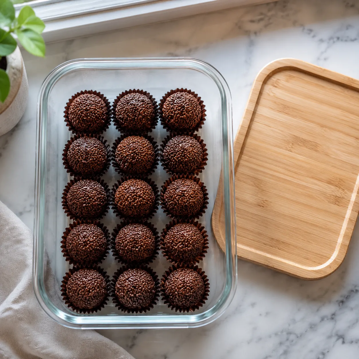 Storing brigadeiro in a glass container for the refrigerator