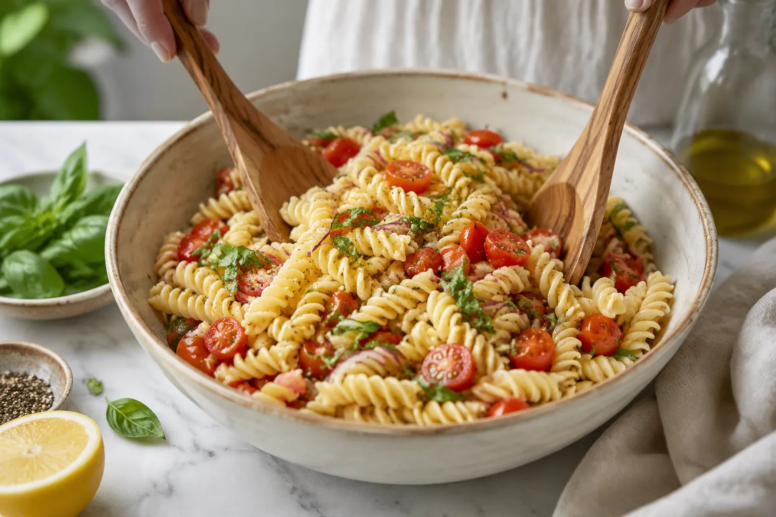 Pasta salad with cherry tomatoes for picnic basket recipes