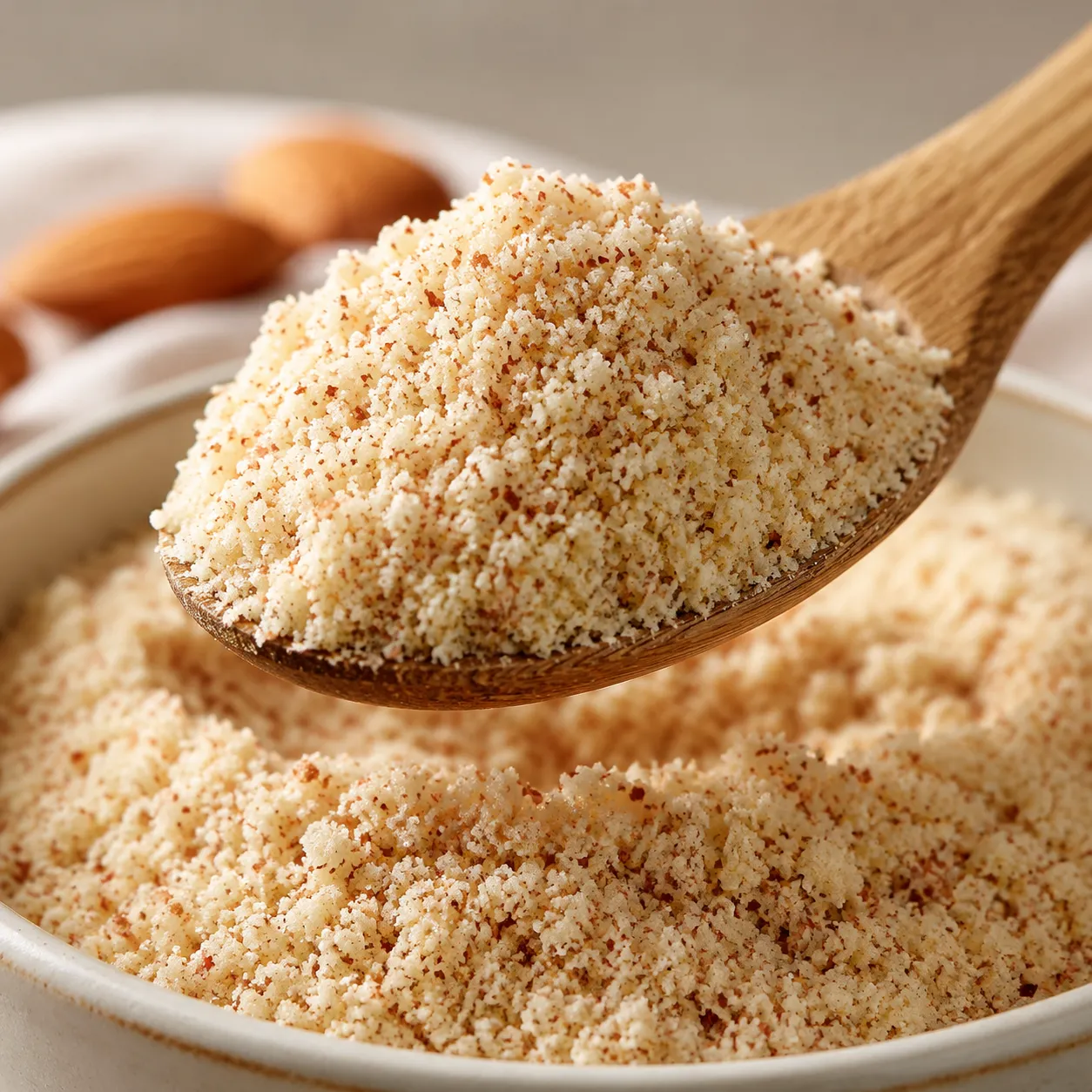 Close-up texture of fresh almond meal flour