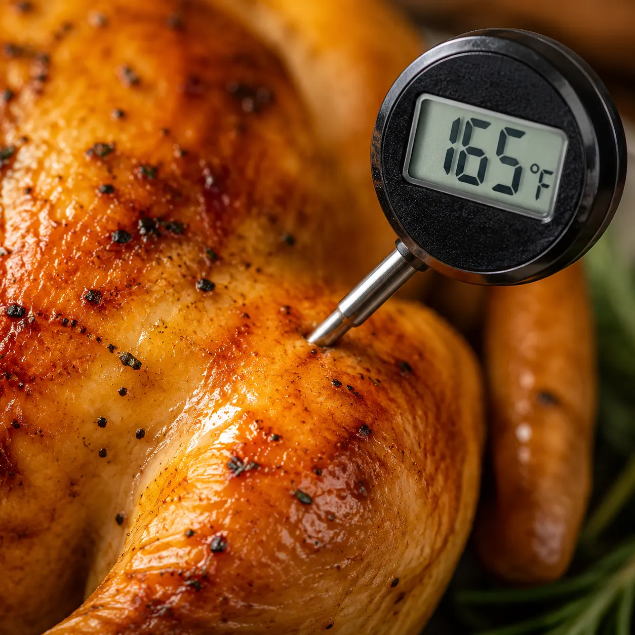 Checking cornish hen internal temperature 165 degrees