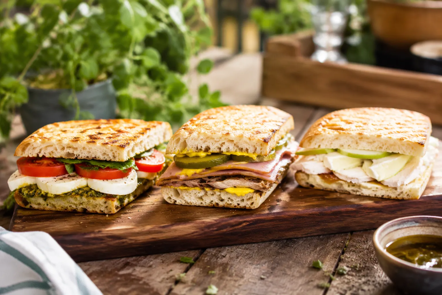 Variety of panini press recipes including caprese, Cuban, and turkey brie