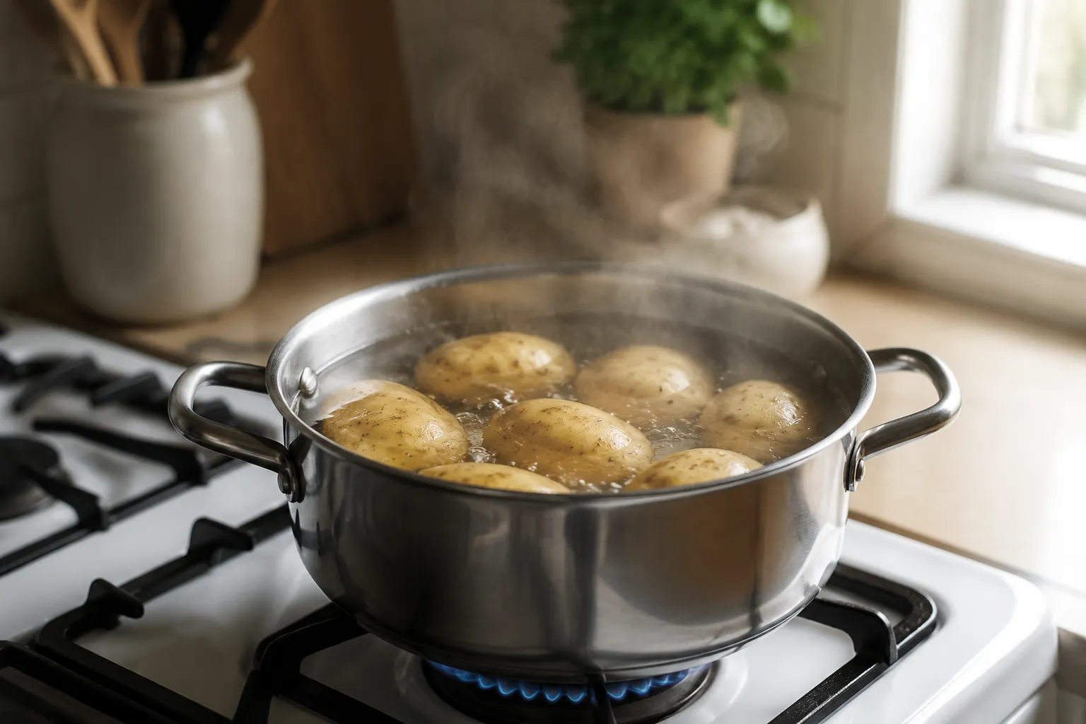 Boiling Yukon Gold potatoes for warm German potato salad