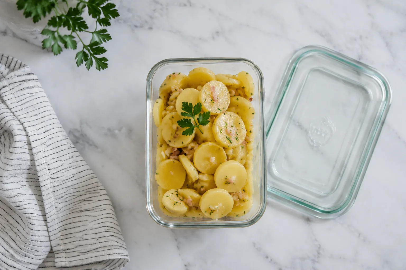 Storing leftover German potato salad in glass container