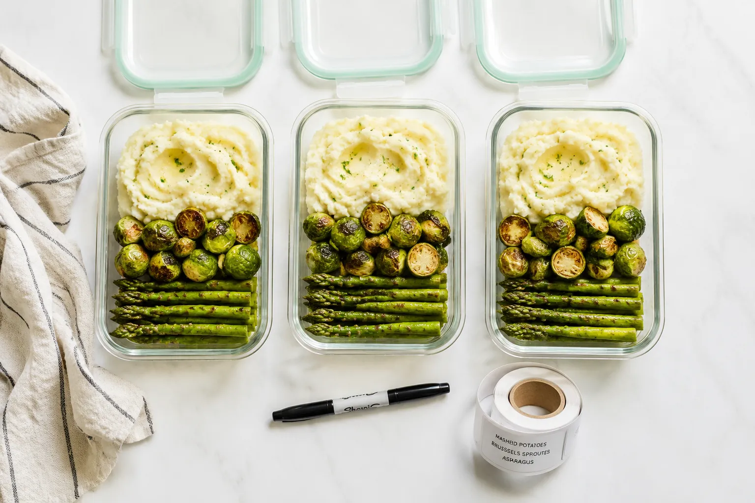 Storing leftover beef steak side dishes in glass meal prep containers
