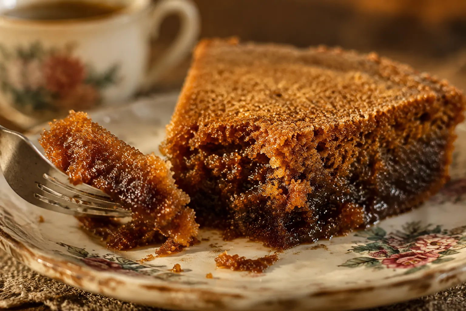Slice of shoofly pie showing gooey molasses bottom and crumb topping