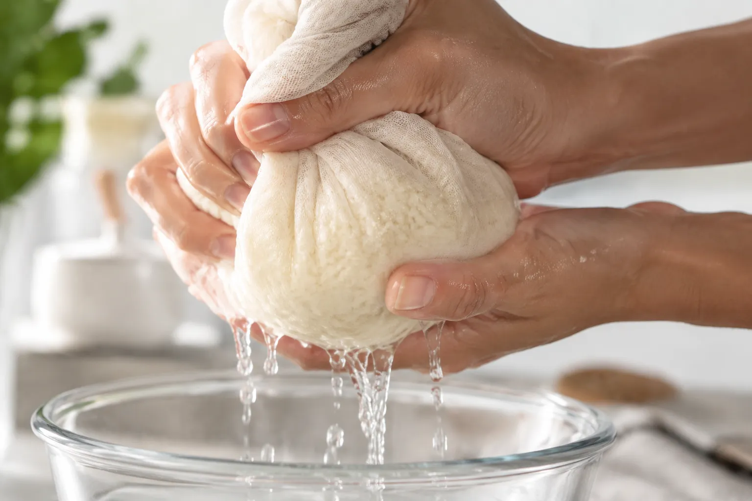 Squeezing water from cauliflower for crispy pizza crust