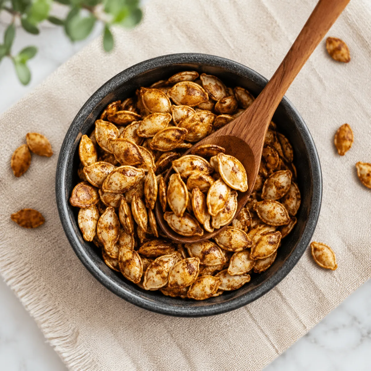 Bowl of crispy roasted pumpkin seeds, an easy pumpkin seed recipe