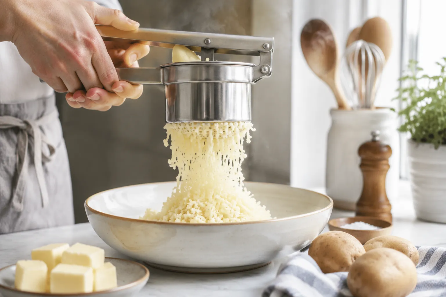 Using a potato ricer for fluffy mashed potatoes