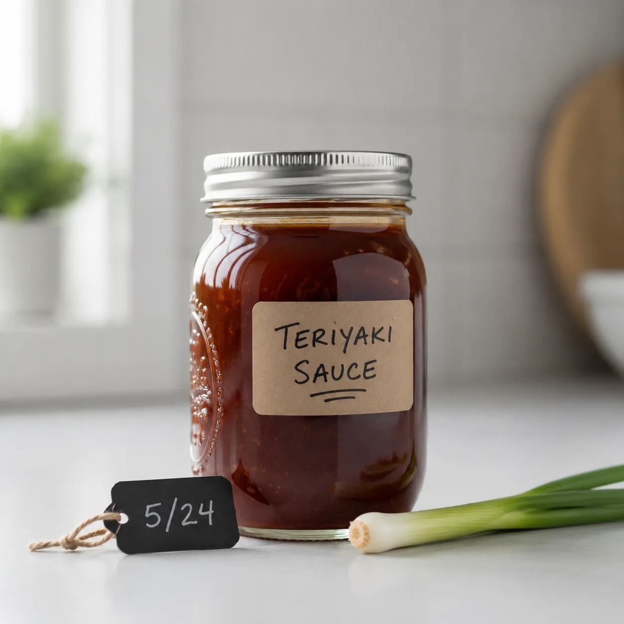 Homemade teriyaki sauce stored in glass mason jar